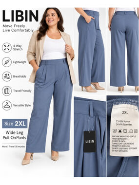 NWT Libin Wide Leg Pull-On Pants Blue Size 2X